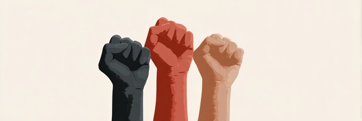 Raised fists representing solidarity rising during immigrant rights demonstration, signaling collective resistance against potential deportation raids across urban landscape