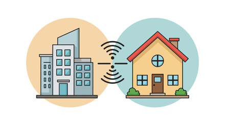 Connectivity Between Home and Office Seamless Communication Network illustration, Connecting with wireless digital data transfer technology