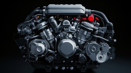 Fototapeta premium Highly Detailed Automotive Engine Close-Up with Dark Background