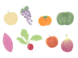 秋野菜と果物イラストセット