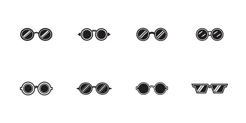 Trendy sunglasses collection vector illustration set in minimal flat style, fashion accessories icons

