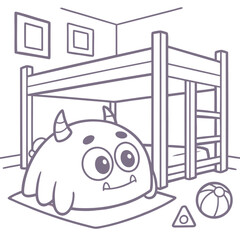 Illustration of a storefront window display featuring halloween themed items and a suit on display rack