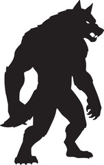 Silhouette illustration of a powerful werewolf creature in a dynamic walking pose