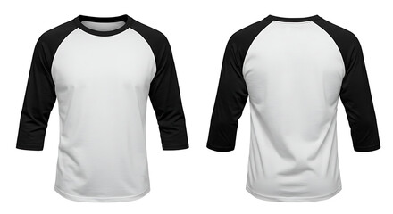 Black and white raglan baseball tshirt isolated on white background