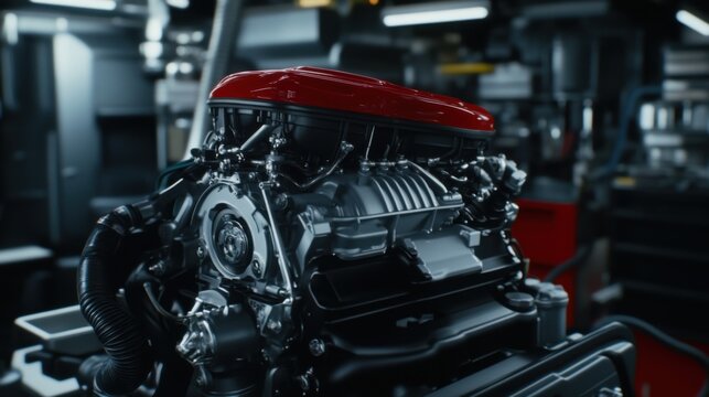 Detailed Close-Up of a Red-Capped High-Performance Engine Component