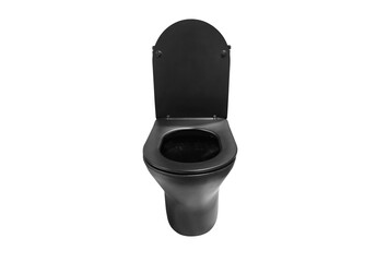 Front view of black toilet bowl with open lid PNG transparent.