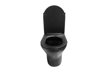 Front view of black toilet bowl with open lid PNG transparent.