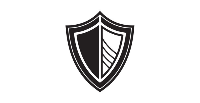 Modern shield emblem with black and white contrast design silhouette
