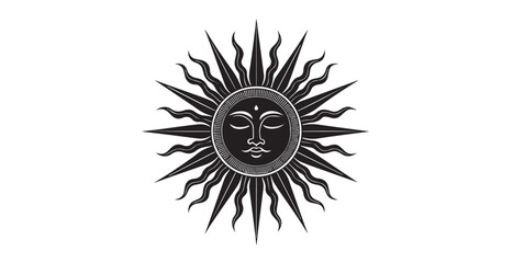 Stylized sun face with wavy rays and sharp points silhouette