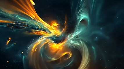 Abstract swirling celestial forms in fiery colors