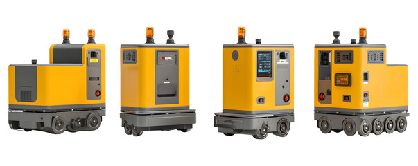 Fototapeta premium Clean Detailed Realistic automated guided vehicle AGV transparent background, digital artwork, ideal for video overlays and advertising, mockups, premium resource, professional graphics