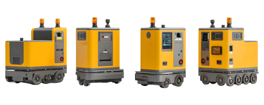 Clean Detailed Realistic automated guided vehicle AGV transparent background, digital artwork, ideal for video overlays and advertising, mockups, premium resource, professional graphics