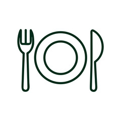 Fork and knife beside empty plate in minimalist line art style  