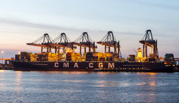 CMA CGM cargo ship docked and unloading containers at the Port of Rotterdam (2013)
