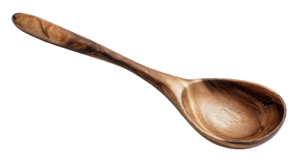 Handcrafted wooden spoon with smooth finish background isolated on a Transparent background, PNG file.