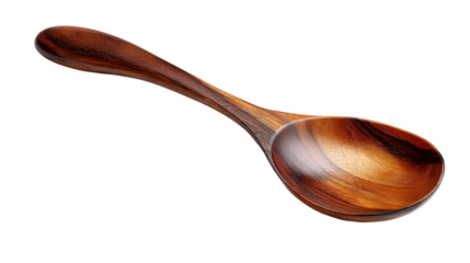Handcrafted wooden spoon with smooth finish background isolated on a Transparent background, PNG file.