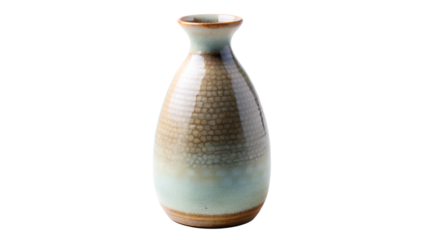 An elegant ceramic sake bottle with a unique textured glaze, perfect for serving traditional japanese beverages isolated on transparent background