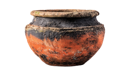 Handmade clay pot with rustic texture background isolated on a Transparent background, PNG file.