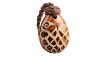 Handmade wooden pendant necklace background isolated on a Transparent background, PNG file.