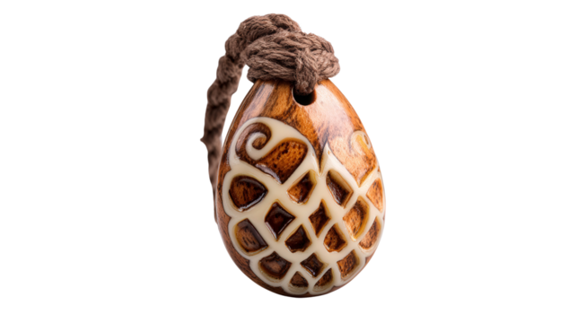 Handmade wooden pendant necklace background isolated on a Transparent background, PNG file. - Powered by Adobe