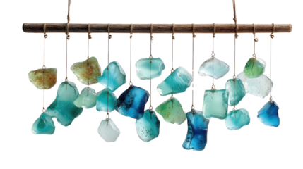 Hanging mobile with glass pieces background isolated on a Transparent background, PNG file.