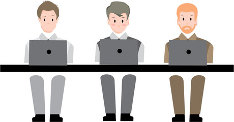 Vector illustration of business people, a man and a woman in suits with arms crossed, representing a successful office team