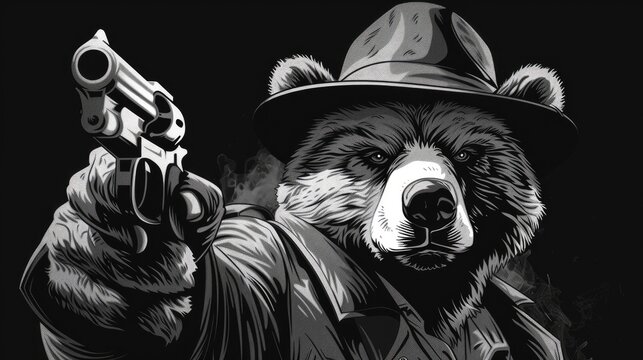 gangster bear. bold outline vector grafitti style 