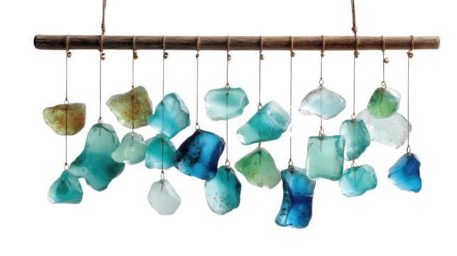 Hanging mobile with glass pieces background isolated on a Transparent background, PNG file.