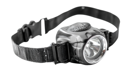 Headlamp with adjustable strap background isolated on a Transparent background, PNG file.