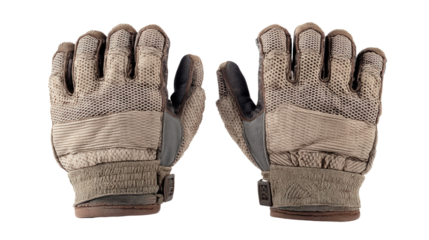 Hiking gloves with reinforced palms background isolated on a Transparent background, PNG file.
