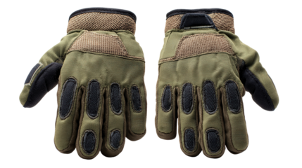 Hiking gloves with reinforced palms background isolated on a Transparent background, PNG file.