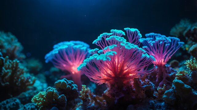 Magical Glowing Bioluminescent Coral in the Deep Sea