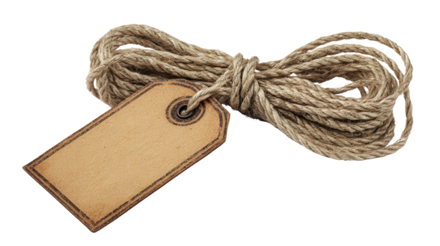 Hiking permit tag with string background isolated on a Transparent background, PNG file.