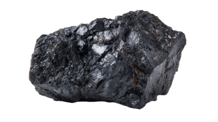 Ilmenite black titanium ore lump background isolated on a Transparent background, PNG file.
