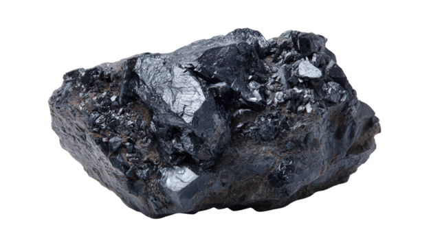 Ilmenite black titanium ore lump background isolated on a Transparent background, PNG file.