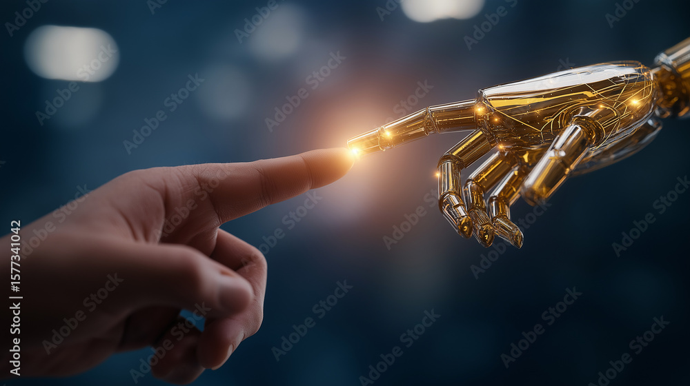 Aufkleber human and robotic interaction in a high-tech lab