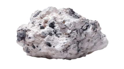 Leucite white volcanic mineral lump background isolated on a Transparent background, PNG file.