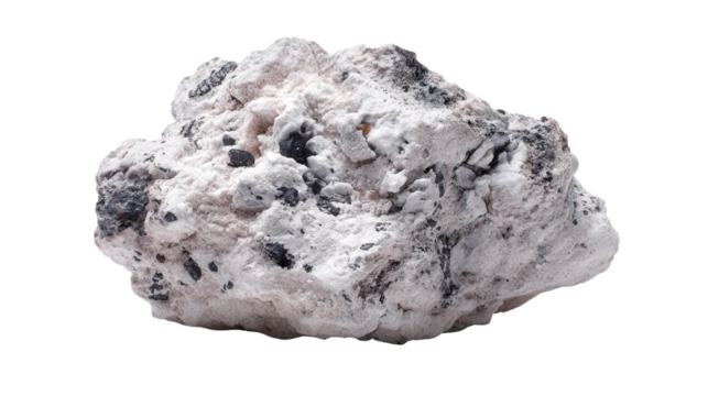 Leucite white volcanic mineral lump background isolated on a Transparent background, PNG file.