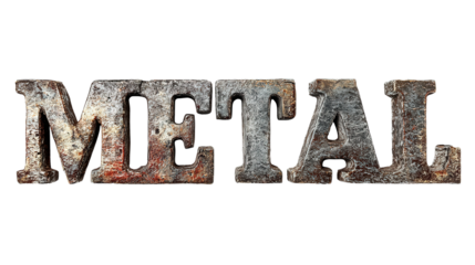Metal word sign for wall decor background isolated on a Transparent background, PNG file.
