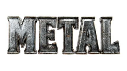 Metal word sign for wall decor background isolated on a Transparent background, PNG file.