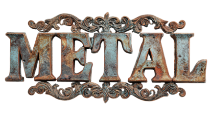 Metal word sign for wall decor background isolated on a Transparent background, PNG file.