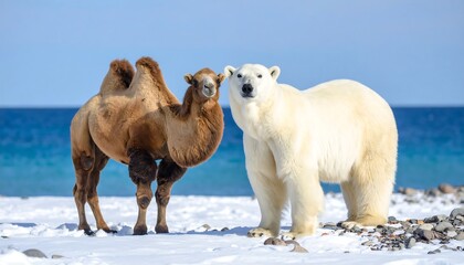 Camel and polar bear on snow