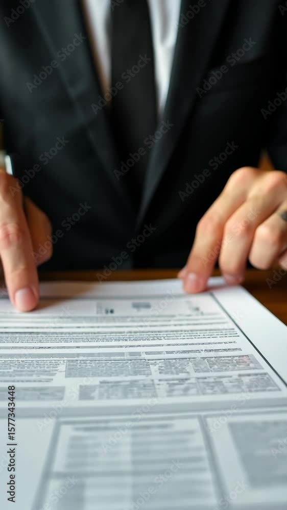 Aufkleber solicitor pointing at contract showing client where to write signature.