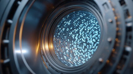 High-Tech Vault Door Revealing Binary Code in Cybersecurity Lab