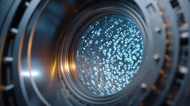 High-Tech Vault Door Revealing Binary Code in Cybersecurity Lab