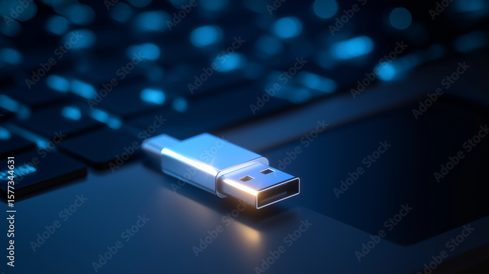 Poster realistic us encryption device connected to a laptop