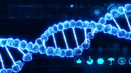 Digital Representation of DNA Helix with Scientific Data Visualizations and Futuristic Interface - Powered by Adobe