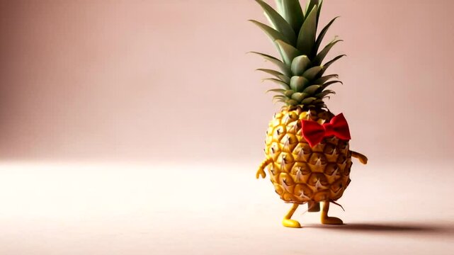Funny pineapple character walking with bow tie animated fruit footage for kids
