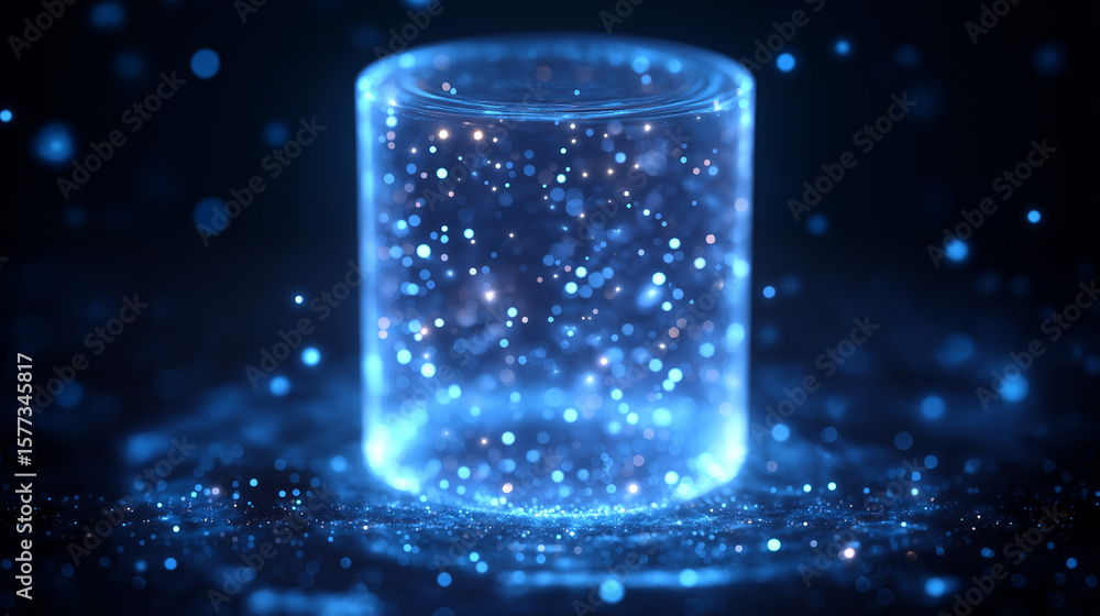 Aufkleber quantum data core in transparent cylinder with glowing particles