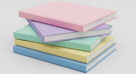 Pastel colored book stack on white background, perfect for educational concepts